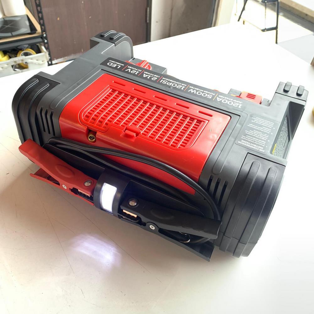 1200 Peak Amp Automotive Jump Starter, Portable Power - 10W USB Port, 500W Inverter, 120 PSI Air Compressor (PPRH5V) 1200 Peak Amp Automotive Jump Starter, Portable Power - 10W USB Port, 500W Inverter, 120 PSI Air Compressor (PPRH5V)